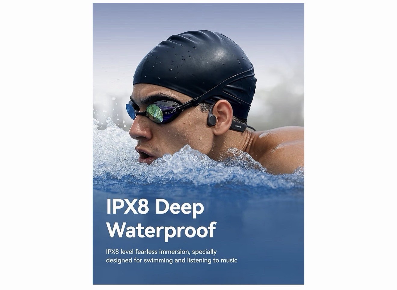 Sanag Bone Conduction Swimming Headband Earbuds IPX8 Waterproof Bluetooth Black