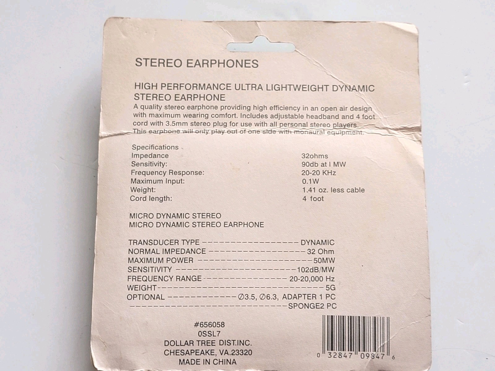 Vintage Style Stereo Earphones 3.5mm Jack 1/4″ Adapter 4ft Cord New Sealed NOS