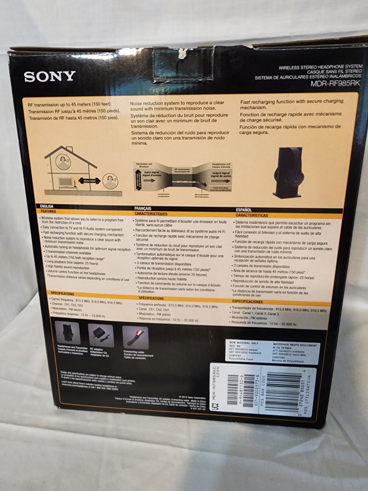 Sony MDR-RF985RK Wireless RF Headphones System w Base Open Box