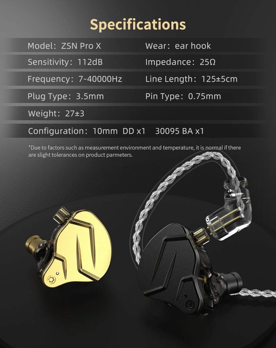 Stylish KZ ZSN PRO X Hybrid Earphones – Balanced Sound & Isolation, Black