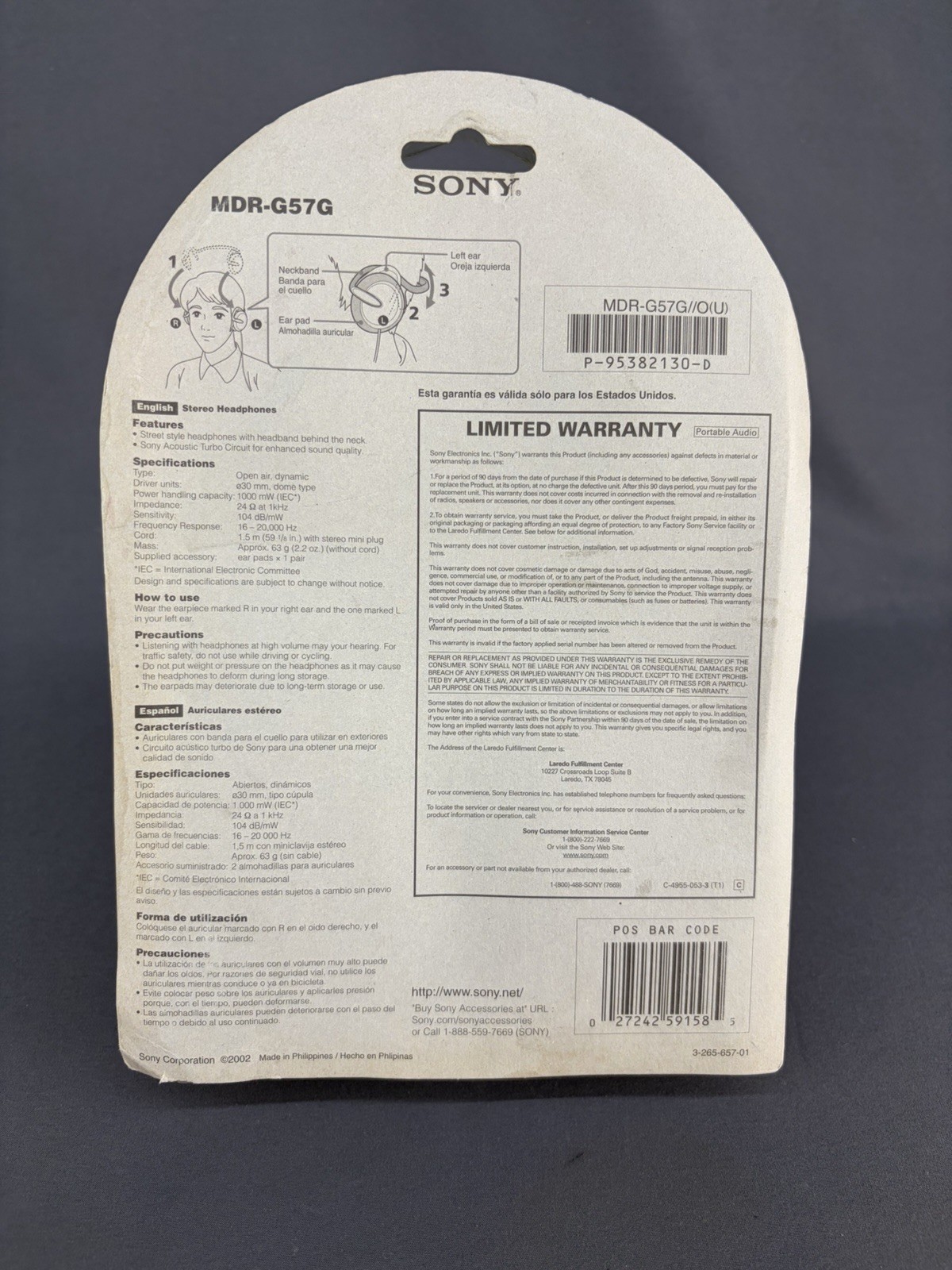 NEW VTG Sony MDR-G57G Street Style Stereo Headphones For Walkman 2002 (3M)