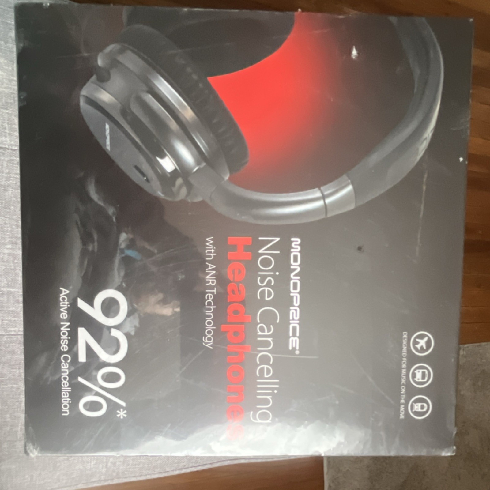 Monoprice ANR RF Headphones 40mm Driver Active Noise Cancellation Black 10010