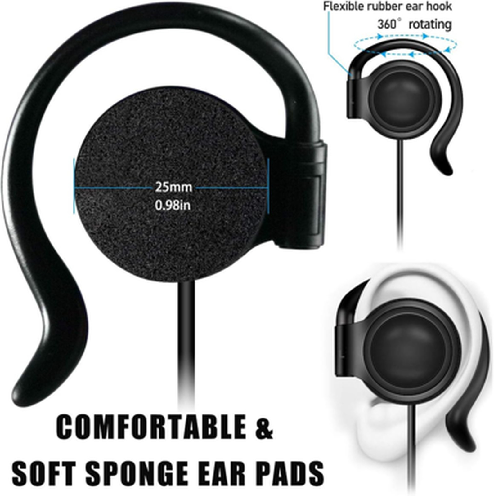 Single Earphone Earbud 3.5mm Audio Jack for Talk Radio Podcasts MP3 MP4 Laptop