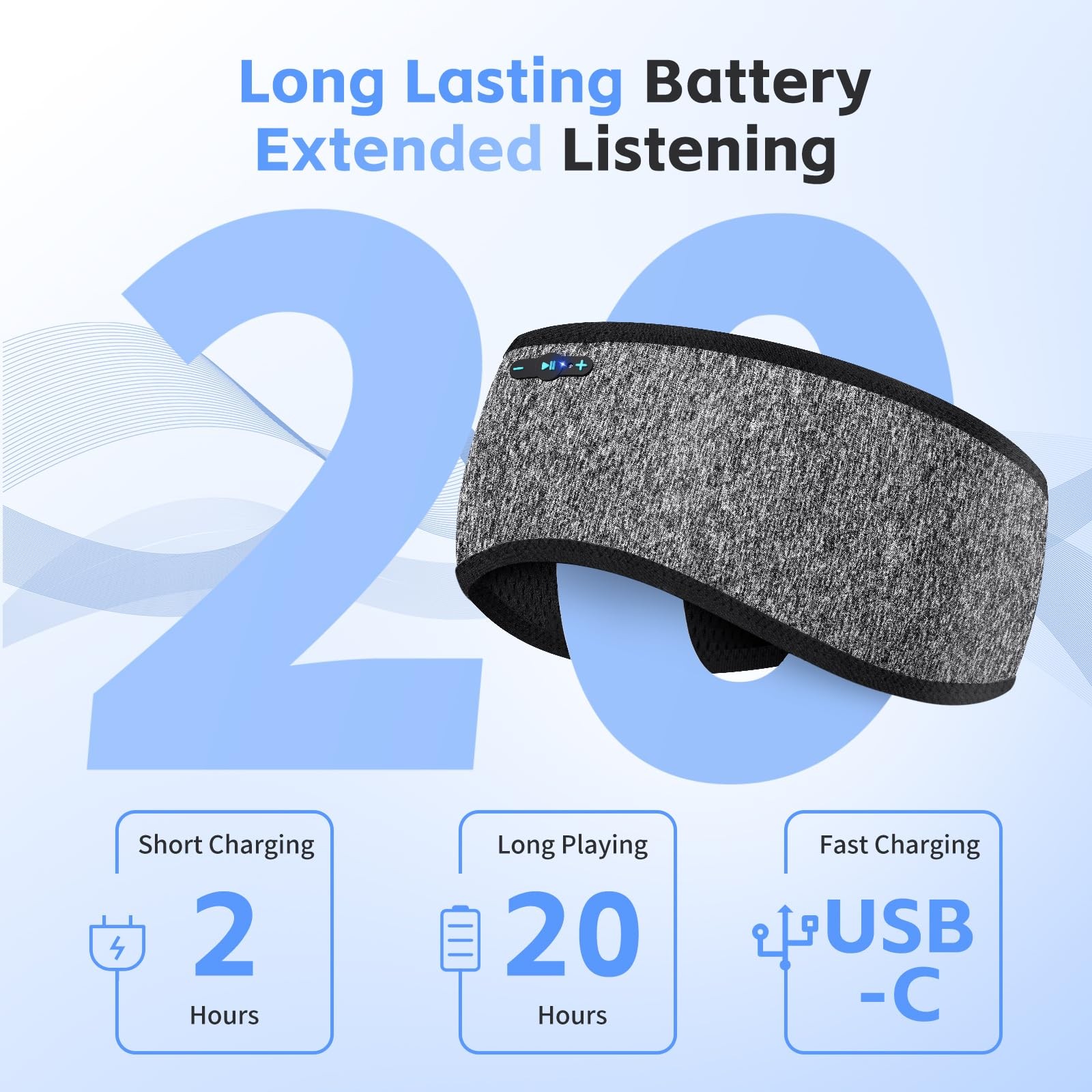 2 Pack Sleep Headphones Bluetooth 6.0 Headband 20Hr Sports Wireless Earphone