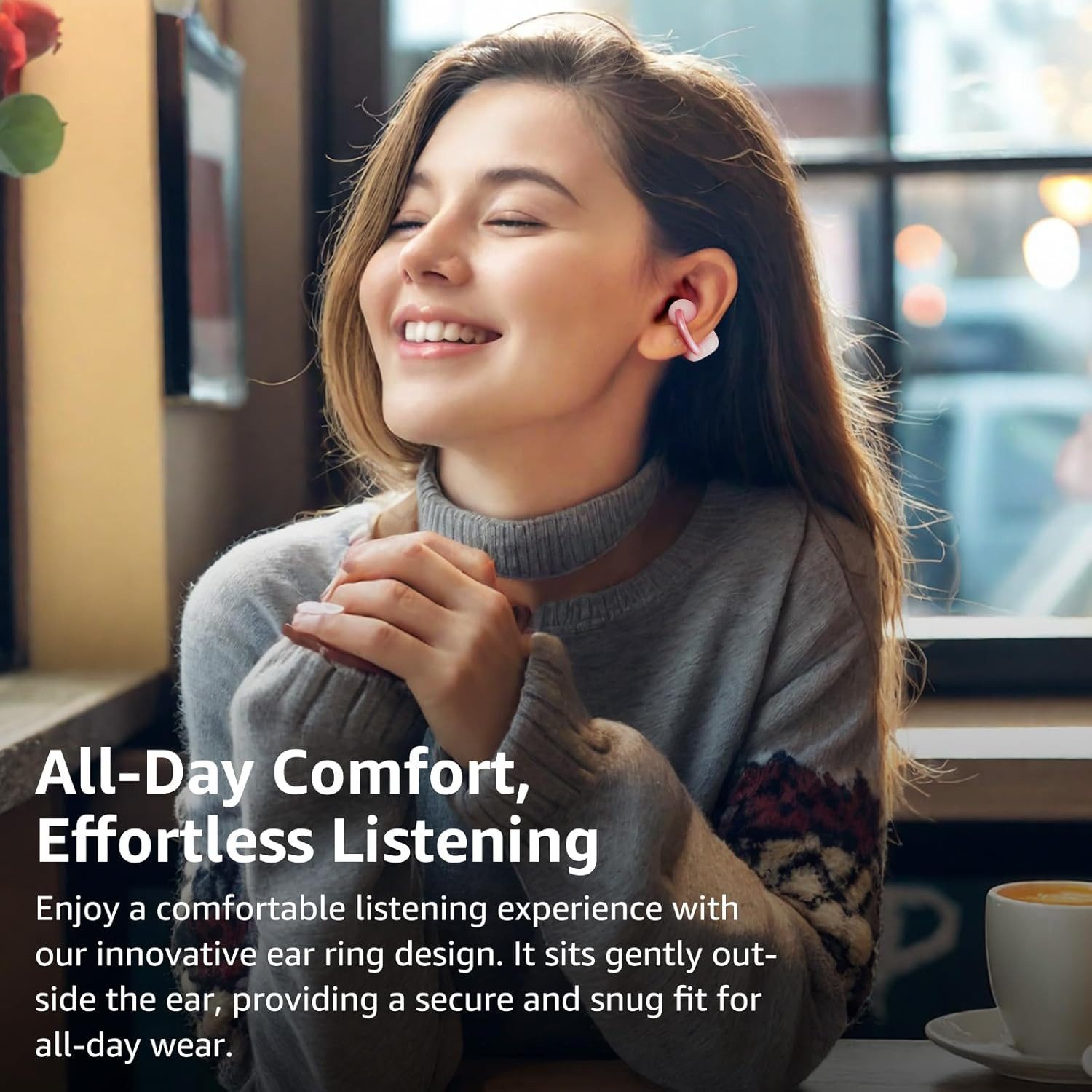 TOZO OpenEarRing True Open Ear Earbuds, Lightweight Comfort Open Ear Clip Wirele