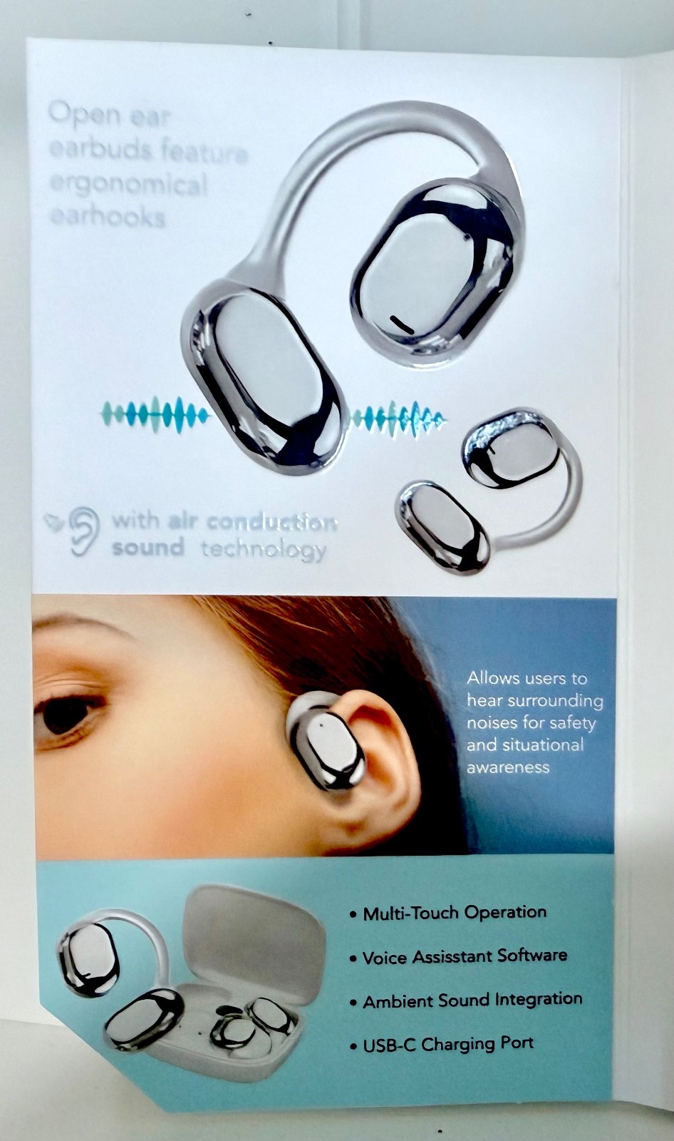 NEW (open box) MyJoy Air Open Ear Headphones/Earbuds bluetooth USB-C port
