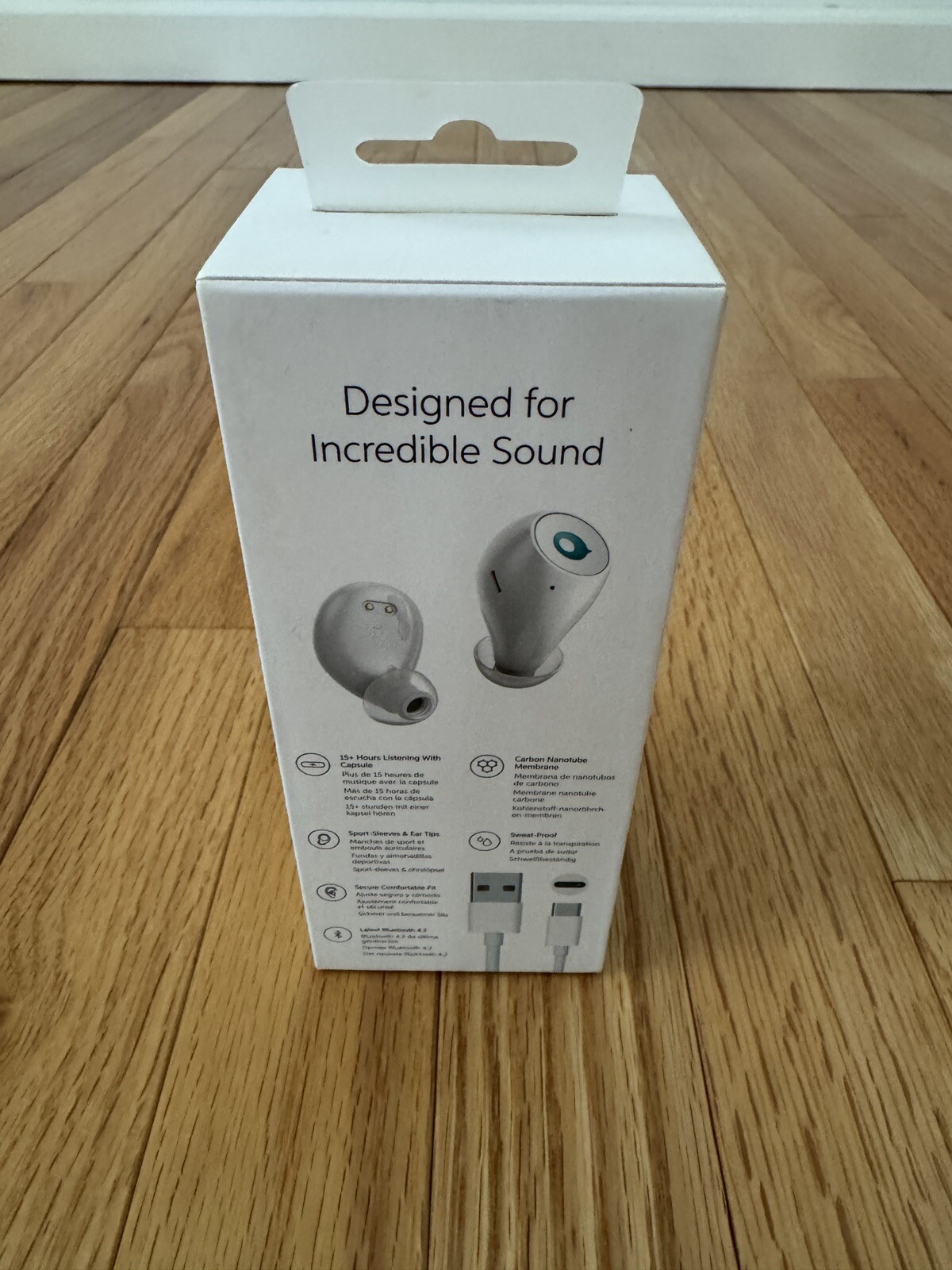 Wireless White Earbuds with Blue Illuminating LED for Workout School Travel