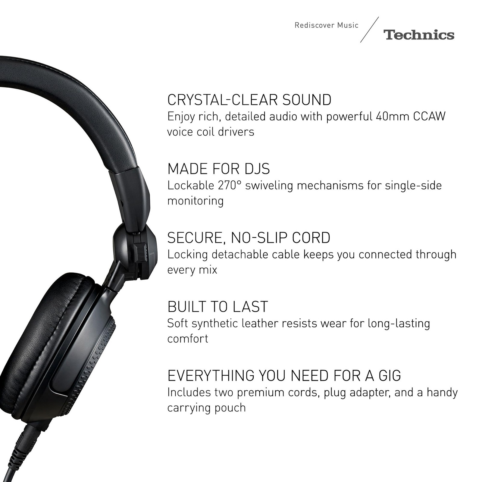 Technics Professional DJ Headphones with 40mm CCAW Voice Coil Drivers, 270°