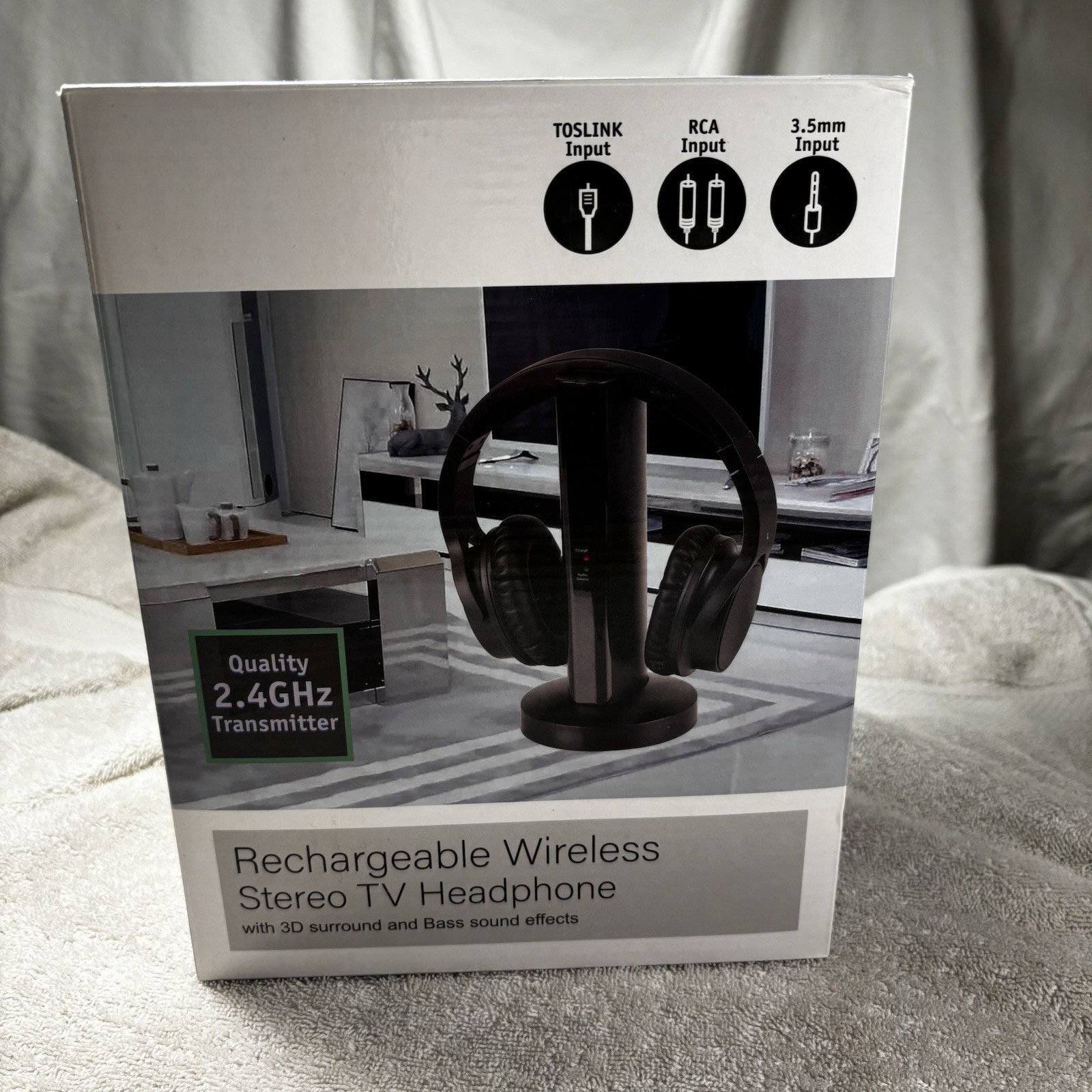 Wireless Headphones for TV Watching with 2.4G RF Transmitter Charging Black