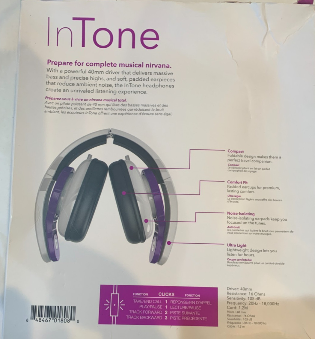 iFrogz On-Ear Foldable Wired 3.5 Headphones 40mm Driver W/microphone white-NEW