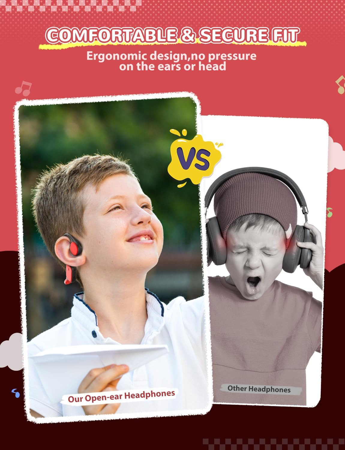 Kids Headphones, Bluetooth 5.4 Air Conduction Open Ear Headphones, Safe Volume 7
