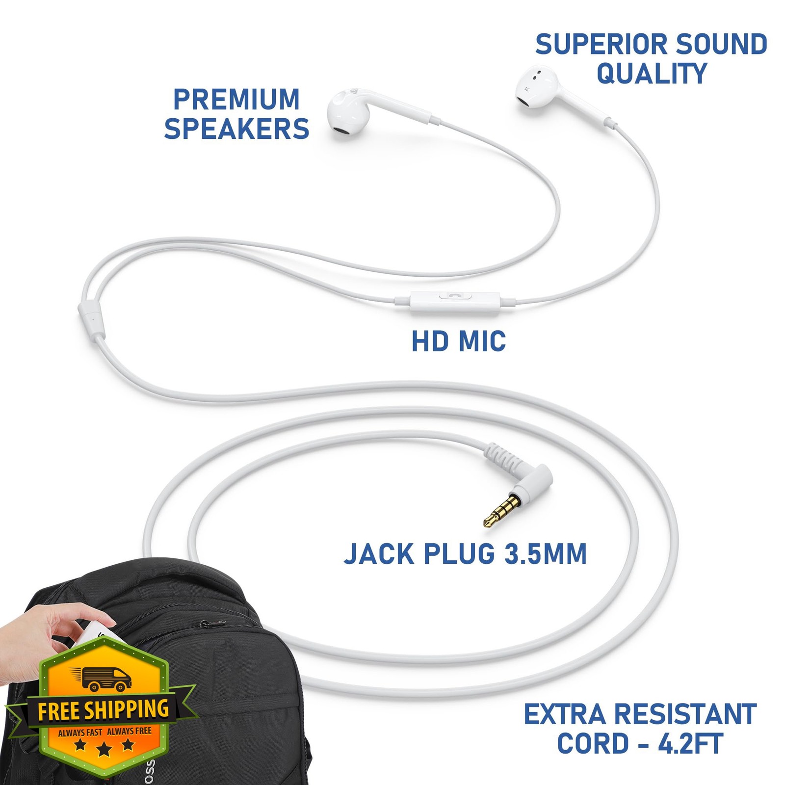 LUDOS Zenith Wired Earbuds Headphones w/Mic 3.5mm Jack for iPhone Samsung