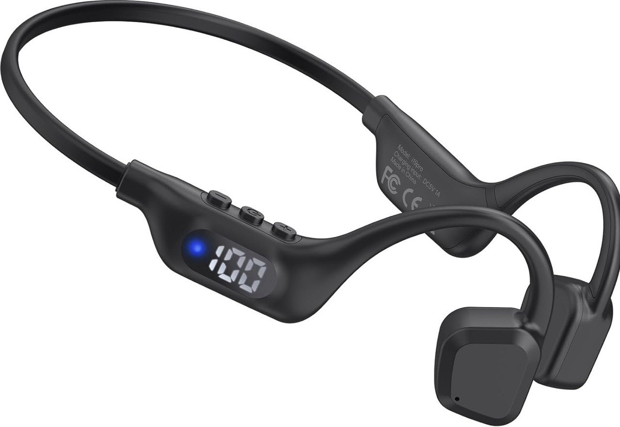 i19 Pro Bone Conduction Bluetooth 6.0 Neckband Headphones Black, IPX5 Mic
