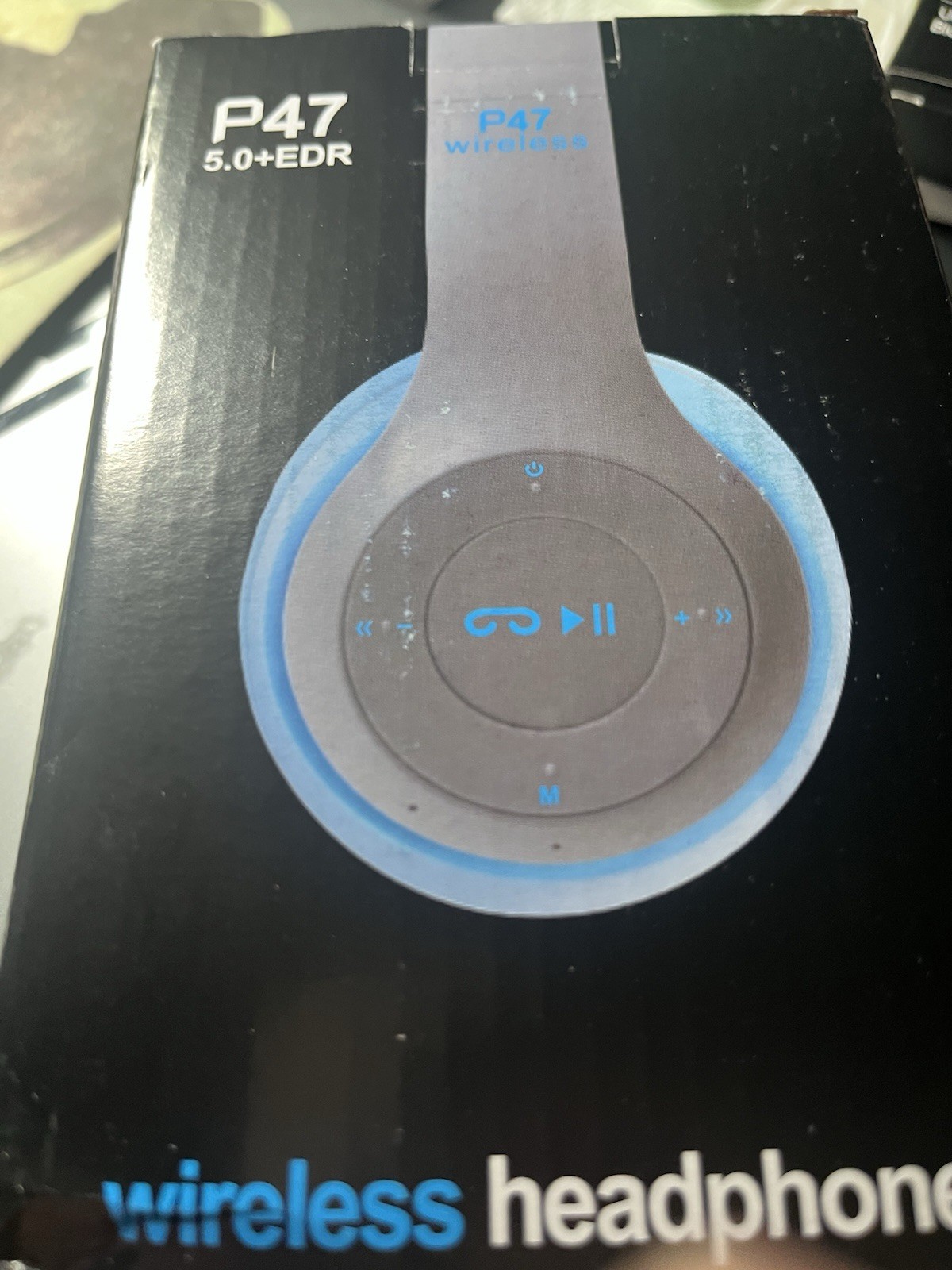 P47 5.0+EDR Bluetooth Wireless On-Ear Headphones Blue 40mm FM MP3