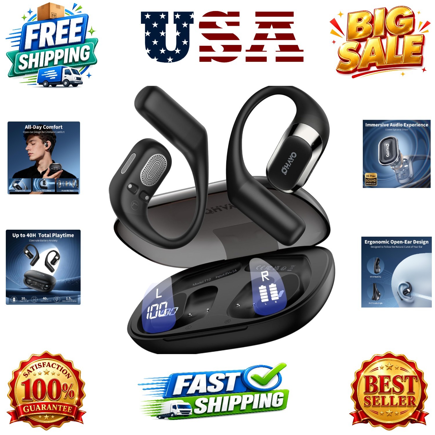 Open Ear Headphones,Over Ear Earbuds with Ergonomic Earhook,Bluetooth Headpho…