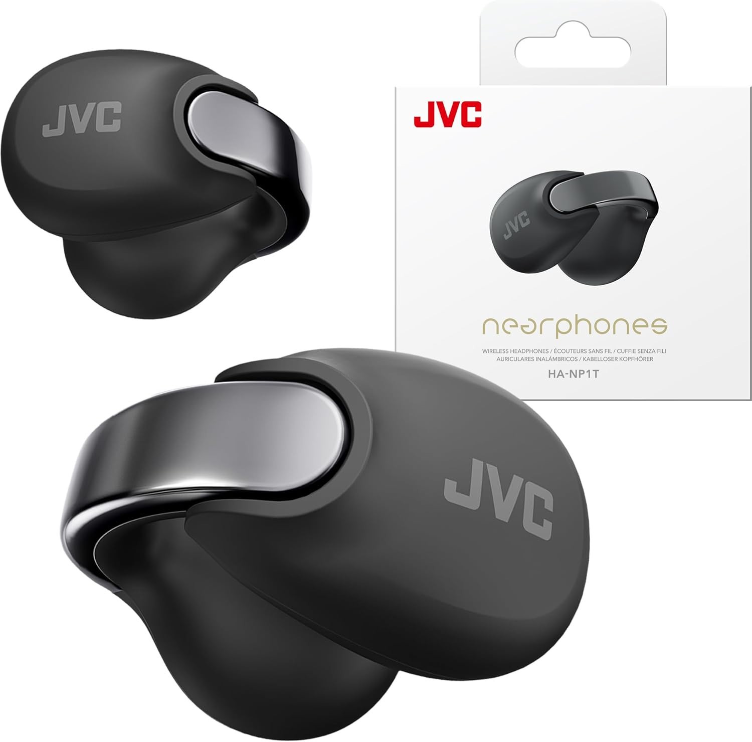 JVC Nearphones HA-NP1T Wireless Open Ear Bluetooth Headphones Black Open Box