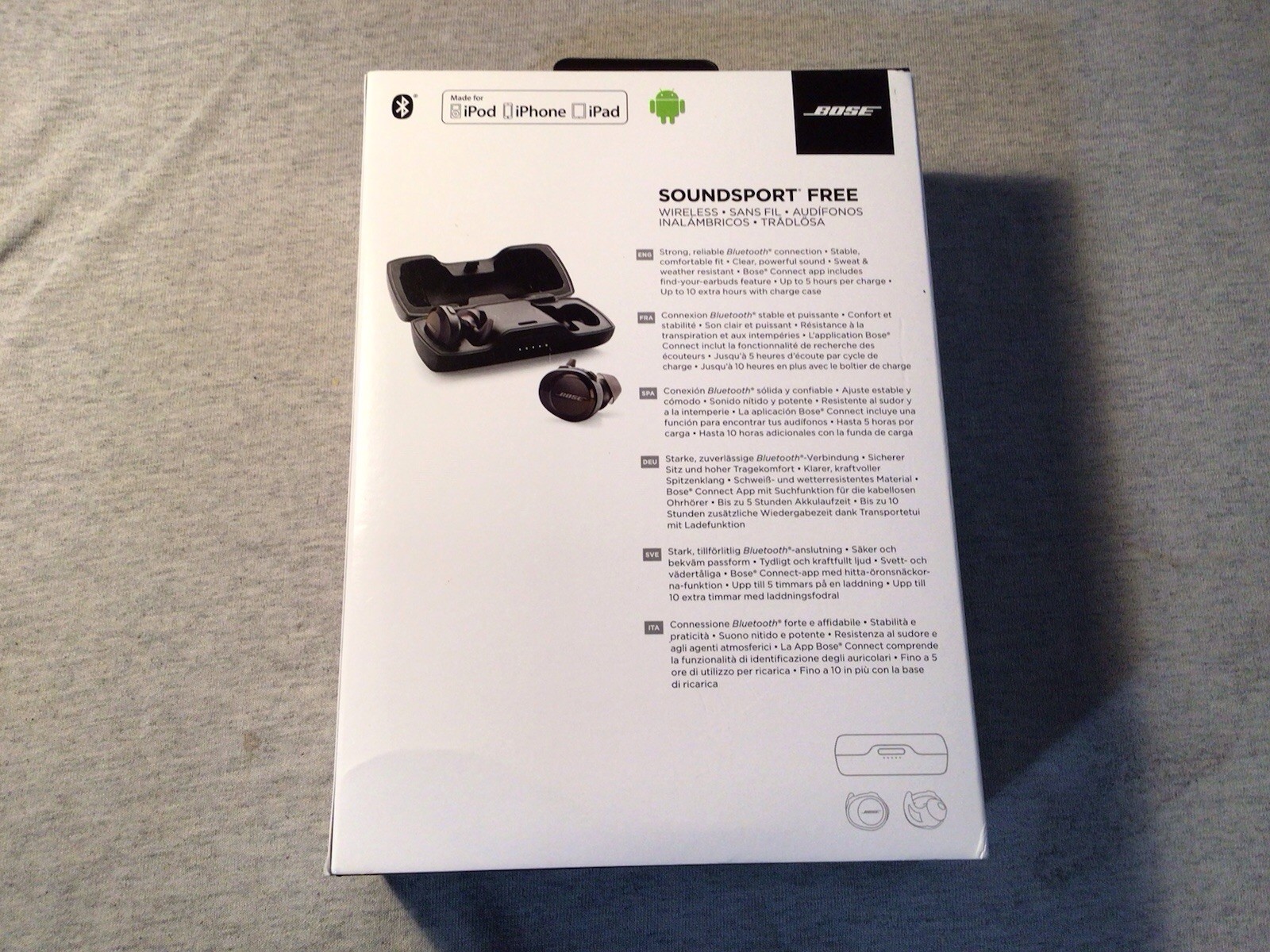Bose Soundsport Free Wireless Earbuds 774373-0010 Box And Papers No Charge Cord