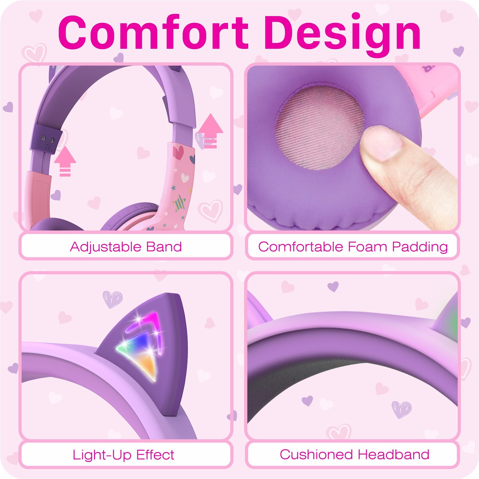 Kids Wired LED Cat Ears Headphone Headsets Girl Earphone On Ear Volume Control