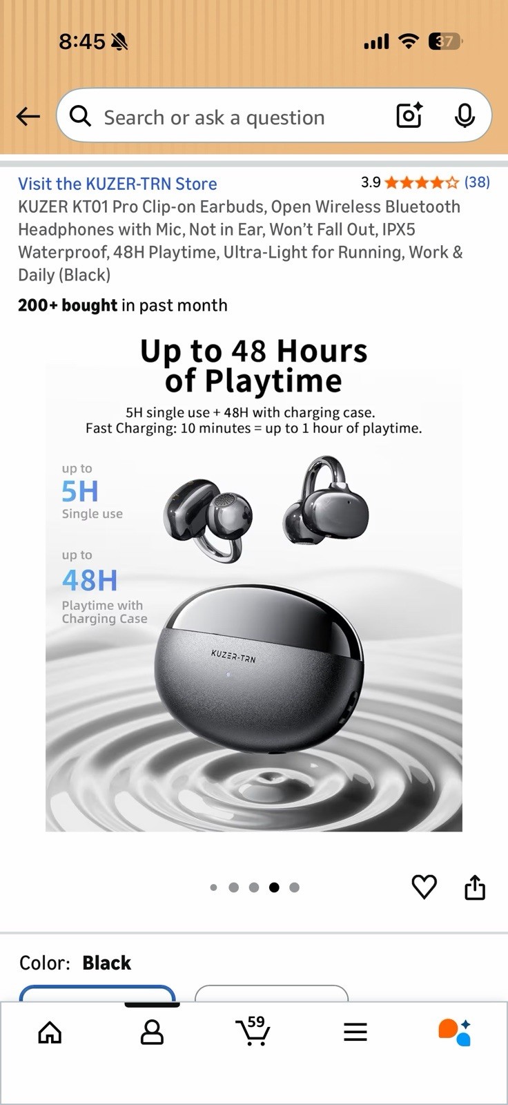 KUZER KT01 Pro Clip-on Earbuds, Open Wireless Bluetooth Headphones with Mic