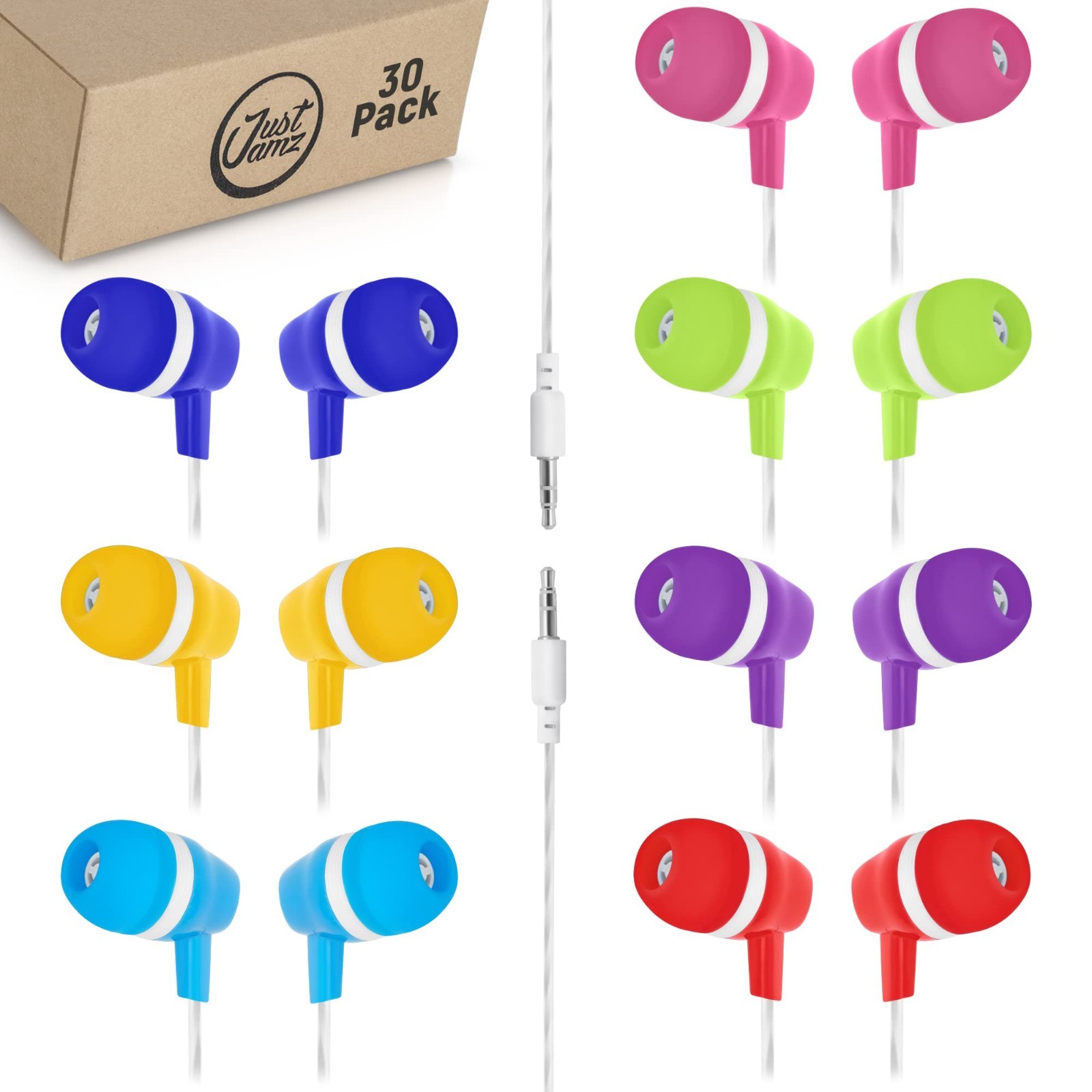 30 Pack Bulk Wired Earbuds for Kids – Classroom Earphones with 3.5mm Jack – Asso