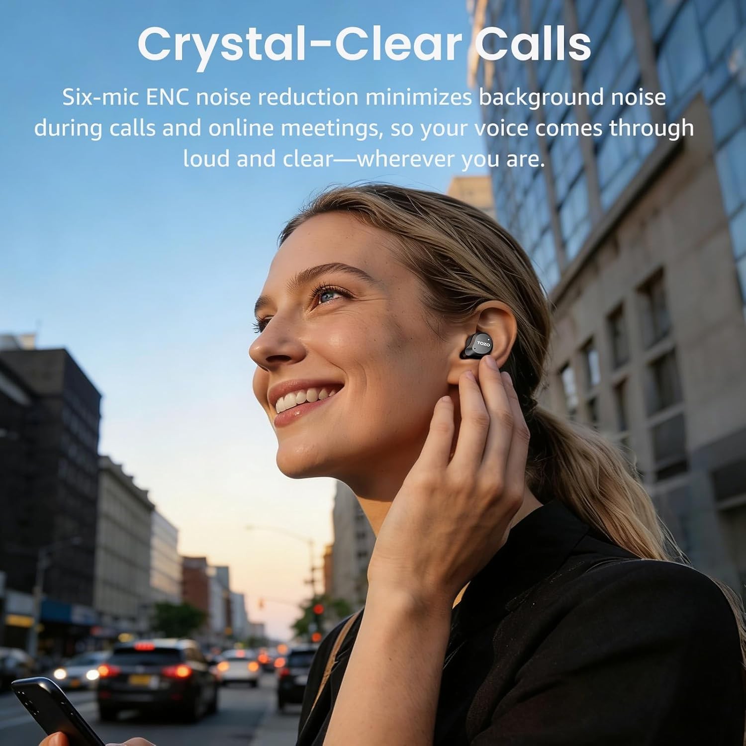 TOZO NC9 Hybrid ANC Wireless Earbuds, 6 Mics ENC Clear Call, Stereo Bass