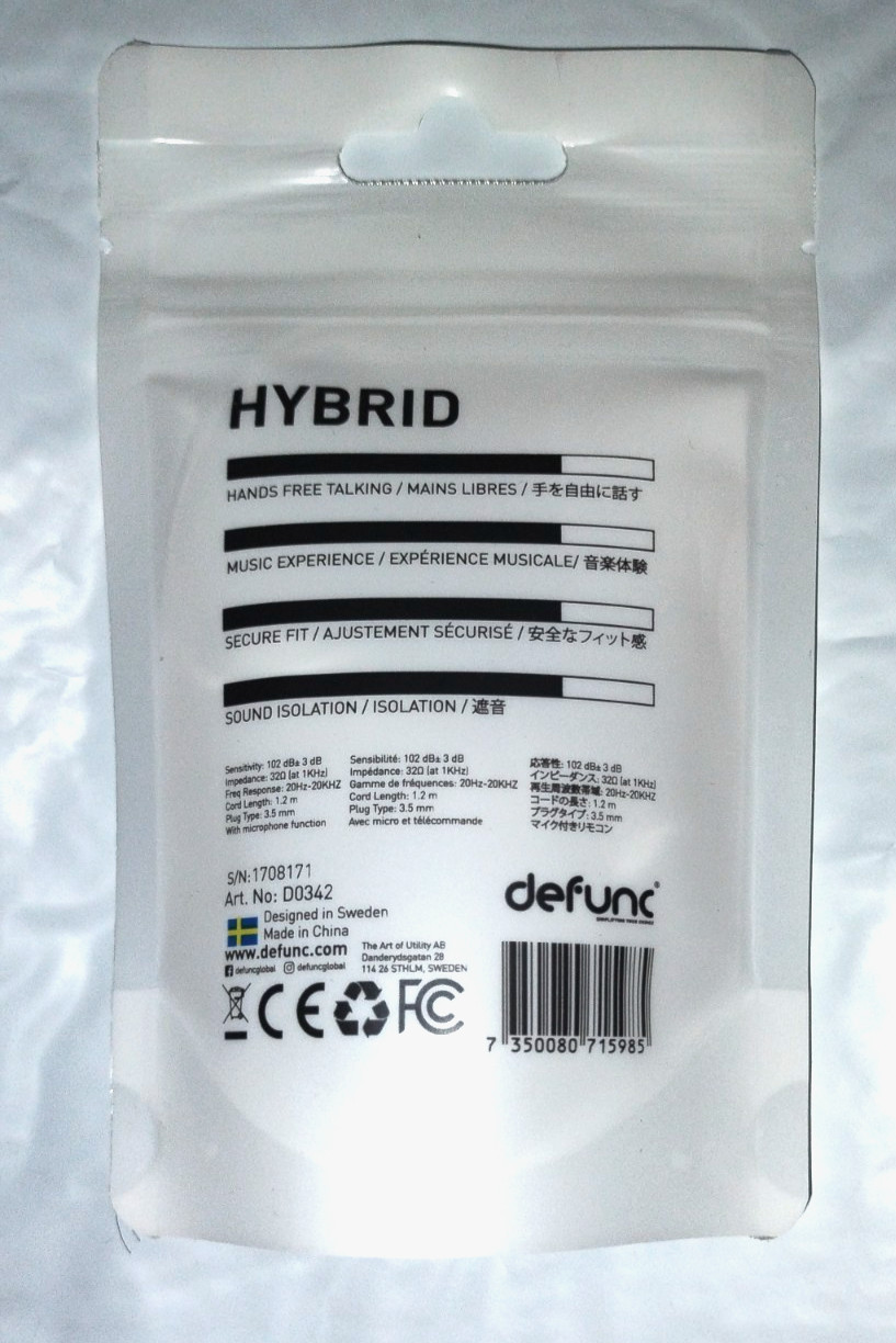 Earbud Earphones with Mic and Remote- White DeFunc BASIC HYBRID