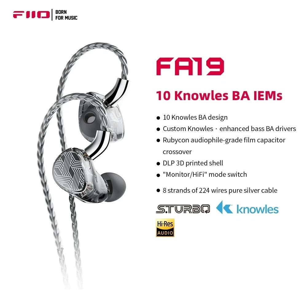 FiiO FA19 Flagship 10-BA Balanced Armature IEM Earphones, Excellent condition