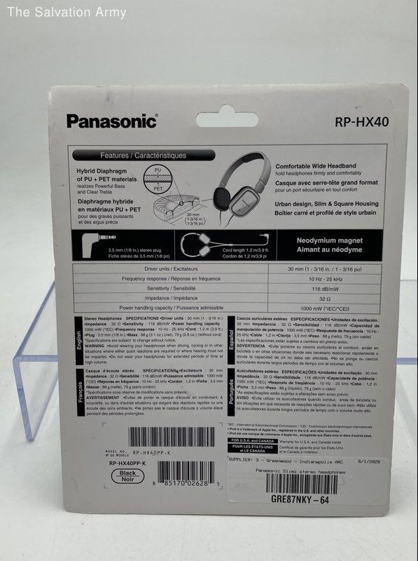 Panasonic RP-HX40 Black Slimz Stereo Hybrid Diaphragm 3.5mm Over Ear Headphones