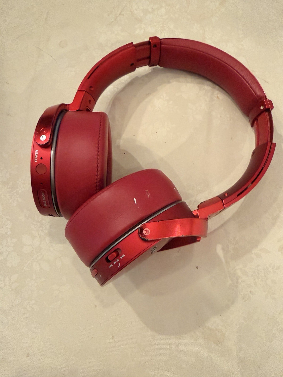 Sony Red Bluetooth Wireless Over-Ear Headband Headphones Ear-Cup Double Earpiece