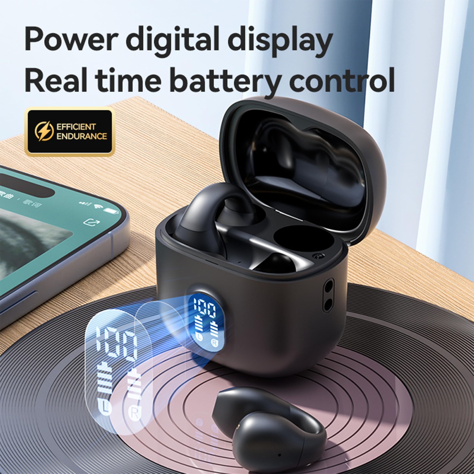 MAcnas Clip on Earbuds Open Ear Wireless Bluetooth 5.4 Black