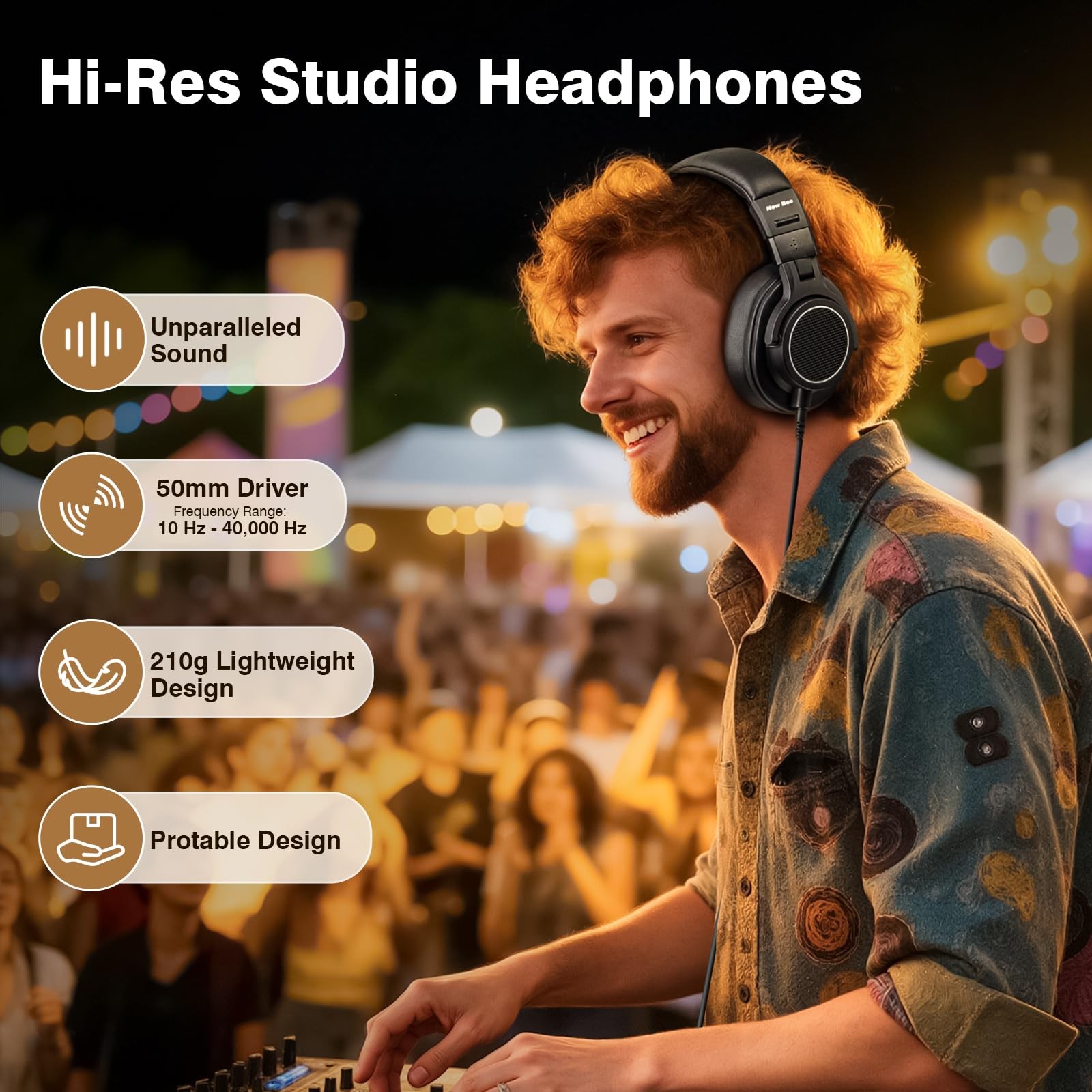 Studio Headphones, Wired Headphones with 50mm Drivers, Professional DJ Headph…