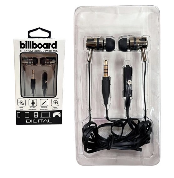 Billboard Titanium Wired Earbuds with Mic in Assorted Colors – New