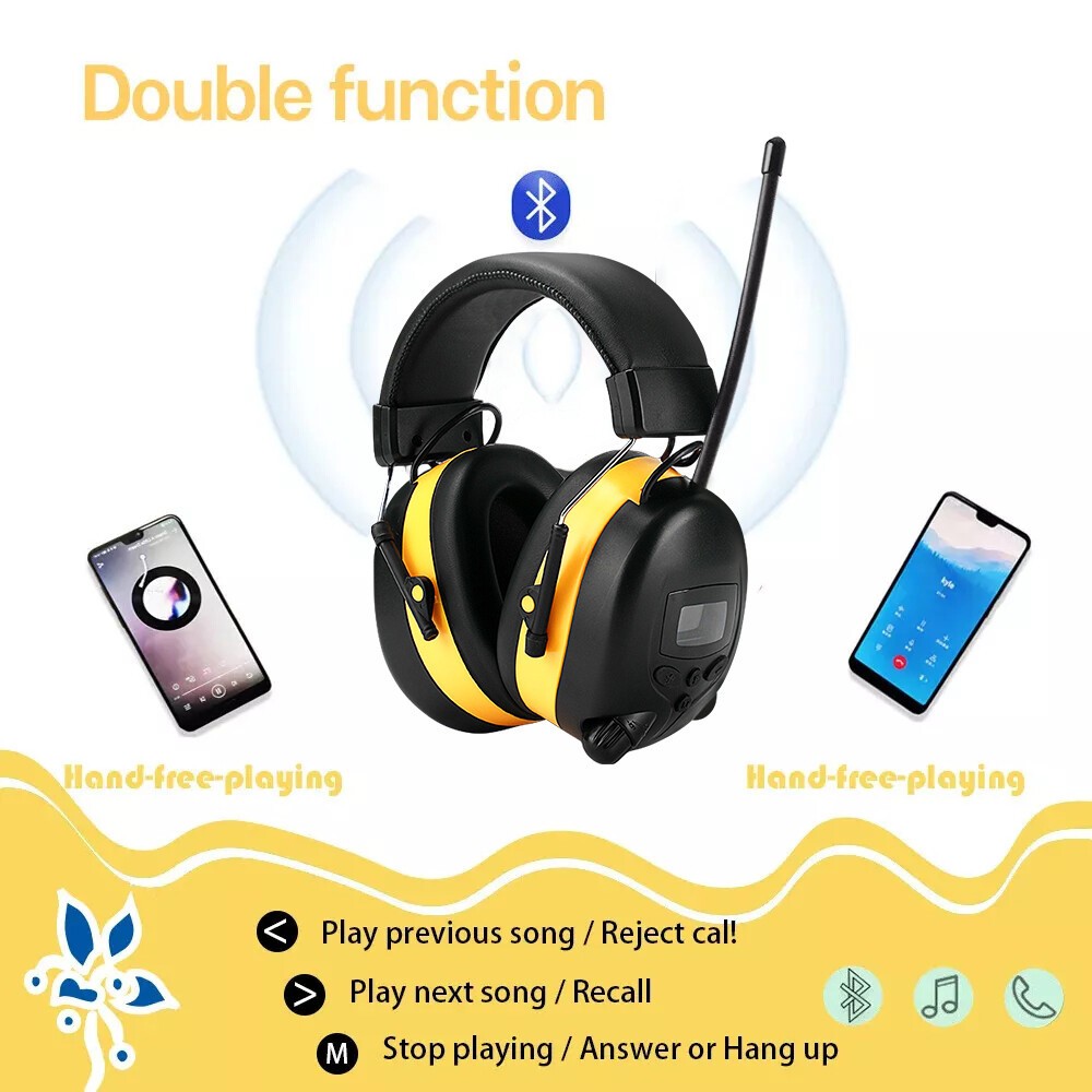 Electronic Digital FM Radio Bluetooth Headphones Ear Protection Safety Ear Muffs