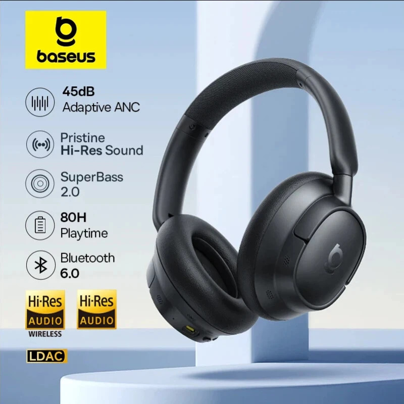 Baseus EH10 NC Wireless Headphones 45dB ANC Bluetooth 6.0 Hi-Res LDAC 80Hr
