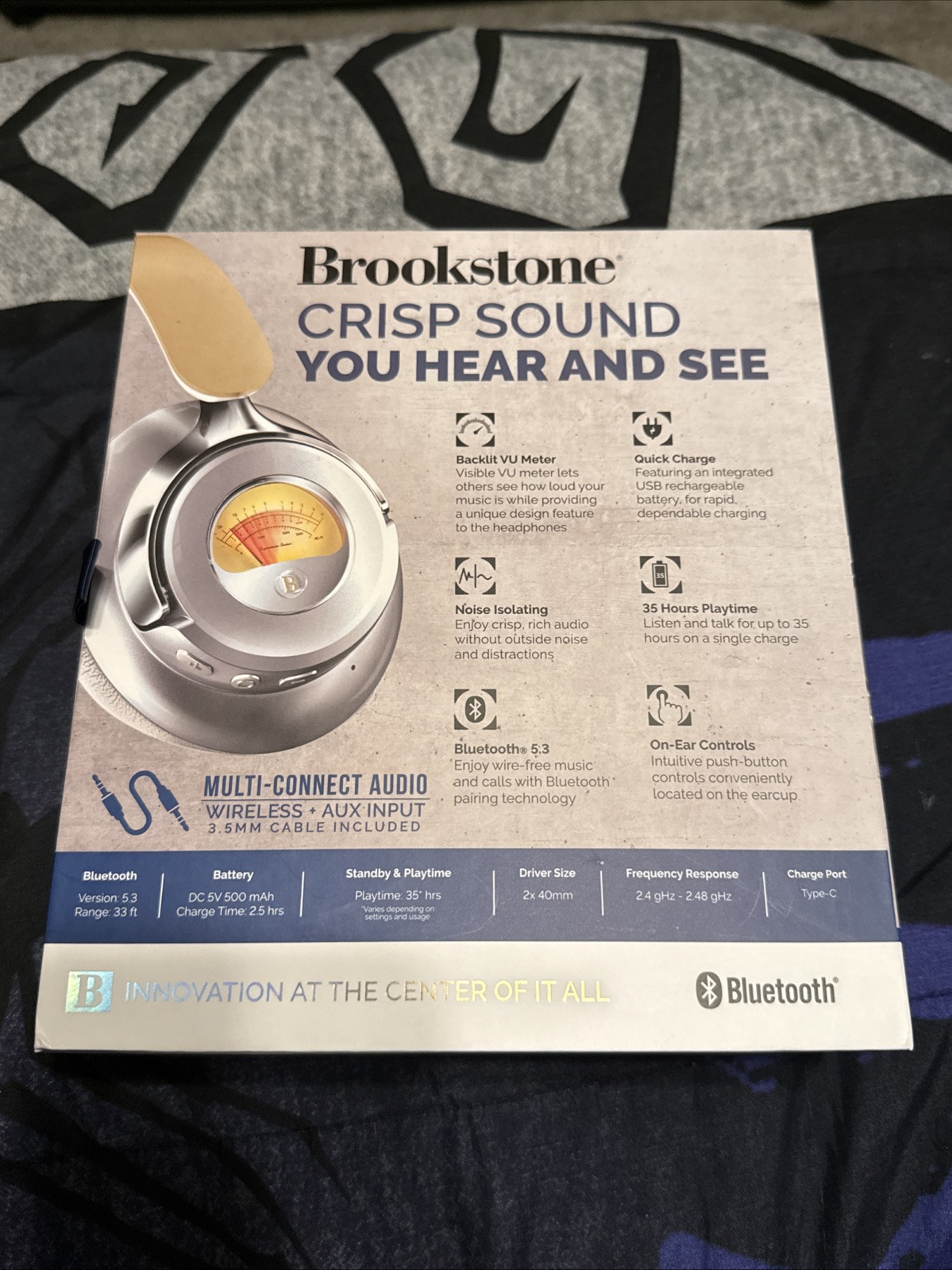 Brookstone Headphones: Acoustic Pro Wireless Volt Metered 35 Hours Bluetooth NEW