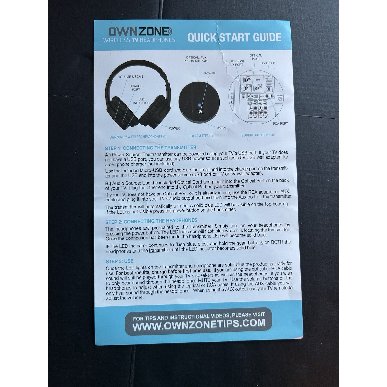 Sharper Image Own Zone Wireless TV Headphones Black, Transmits Up to 100 Ft.