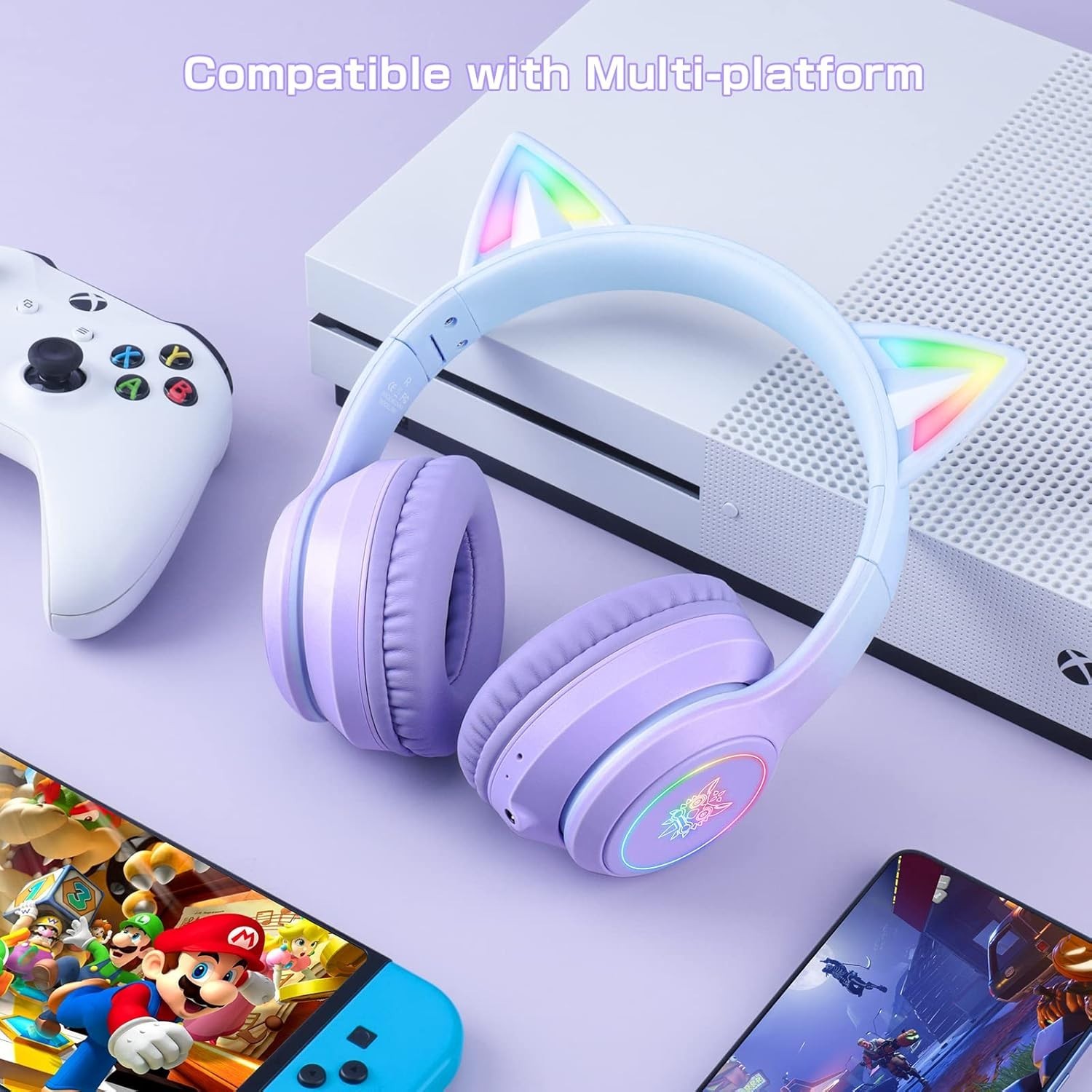 Bluetooth Cat Ear Headphones for Kids & Adults, Wireless & Wired Mode Foldabl…