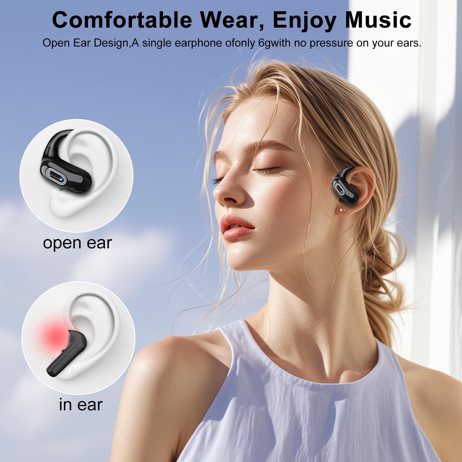 Open Ear Headphones, Bluetooth 5.4 Earbuds, 50H, Air Conduction Ear Buds, HD …
