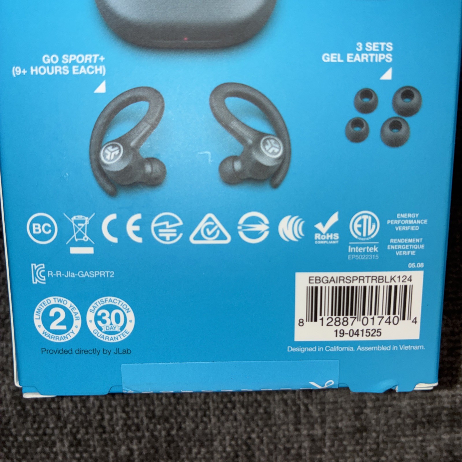 JLab Go Air Sport True Wireless Bluetooth Earbuds with Charging Case – Black