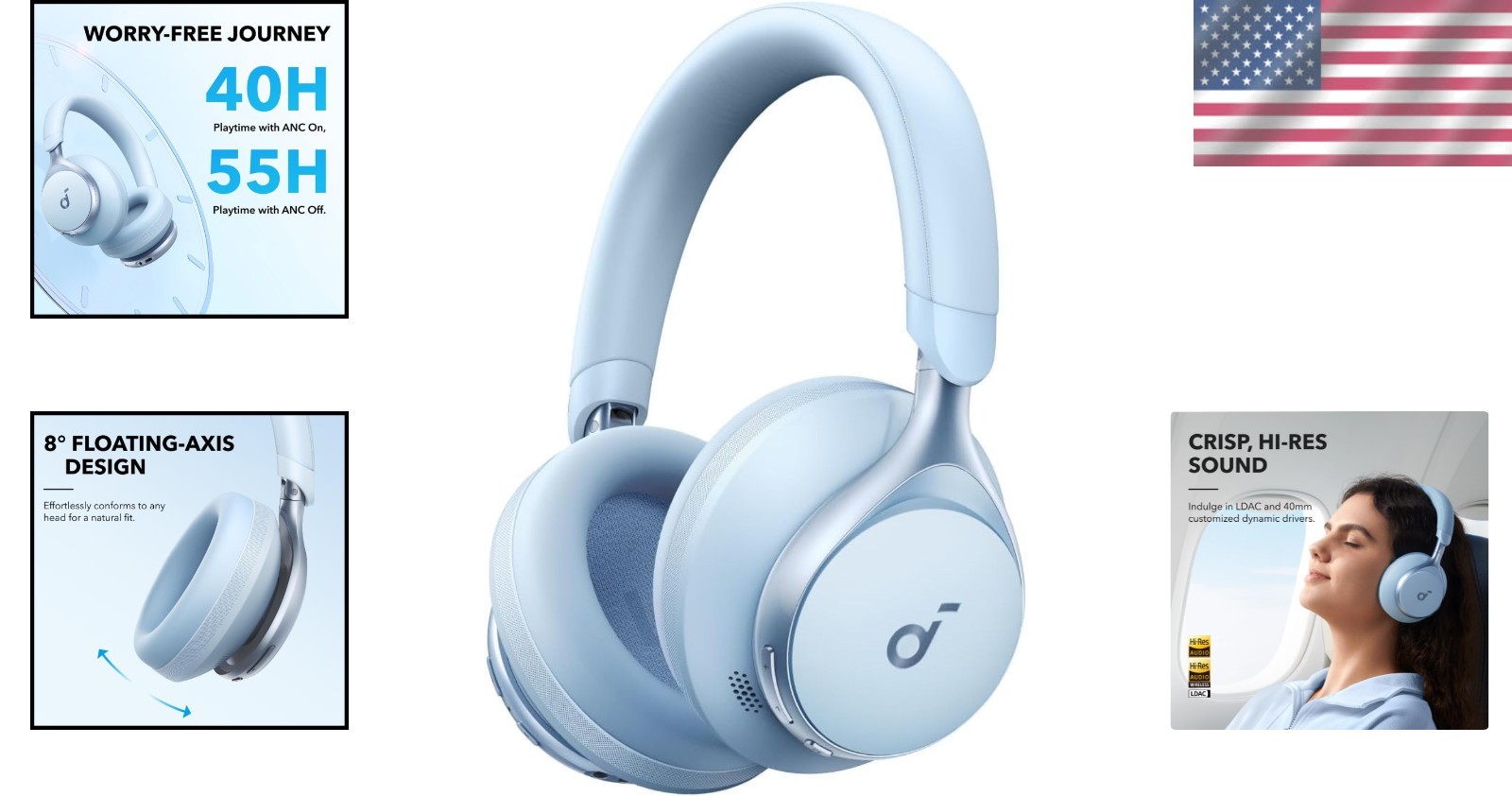 Space One Active Noise Cancelling Headphones – 40H Playtime & LDAC Hi-Res