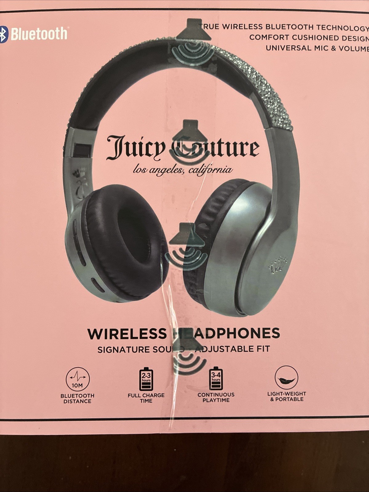 New Juicy Couture Bling Silver Grey Rhinestone Wireless Headphones