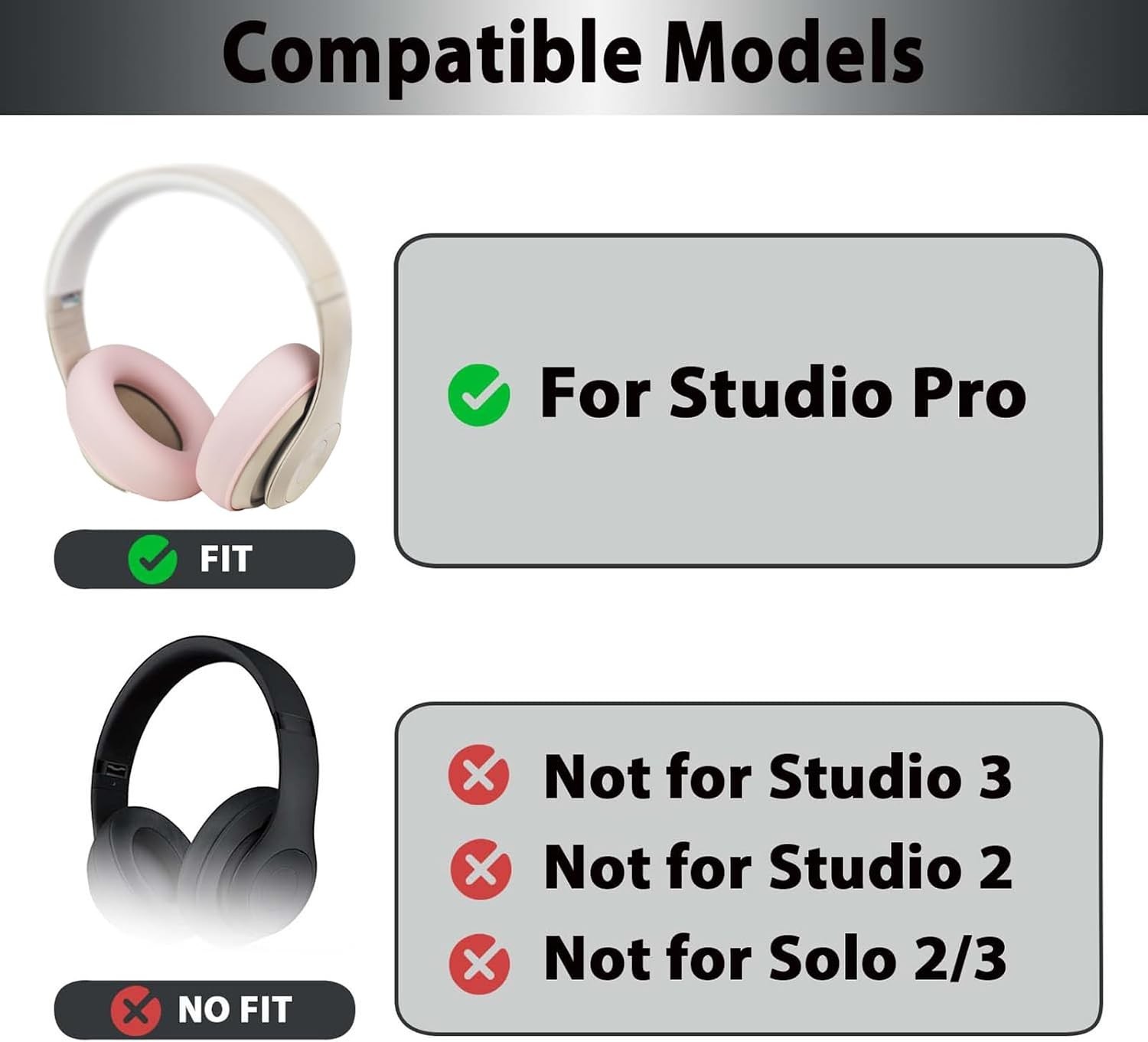 Adhiper Sweat Ear Covers for Beats Studio Pro Silicone Pink Washable