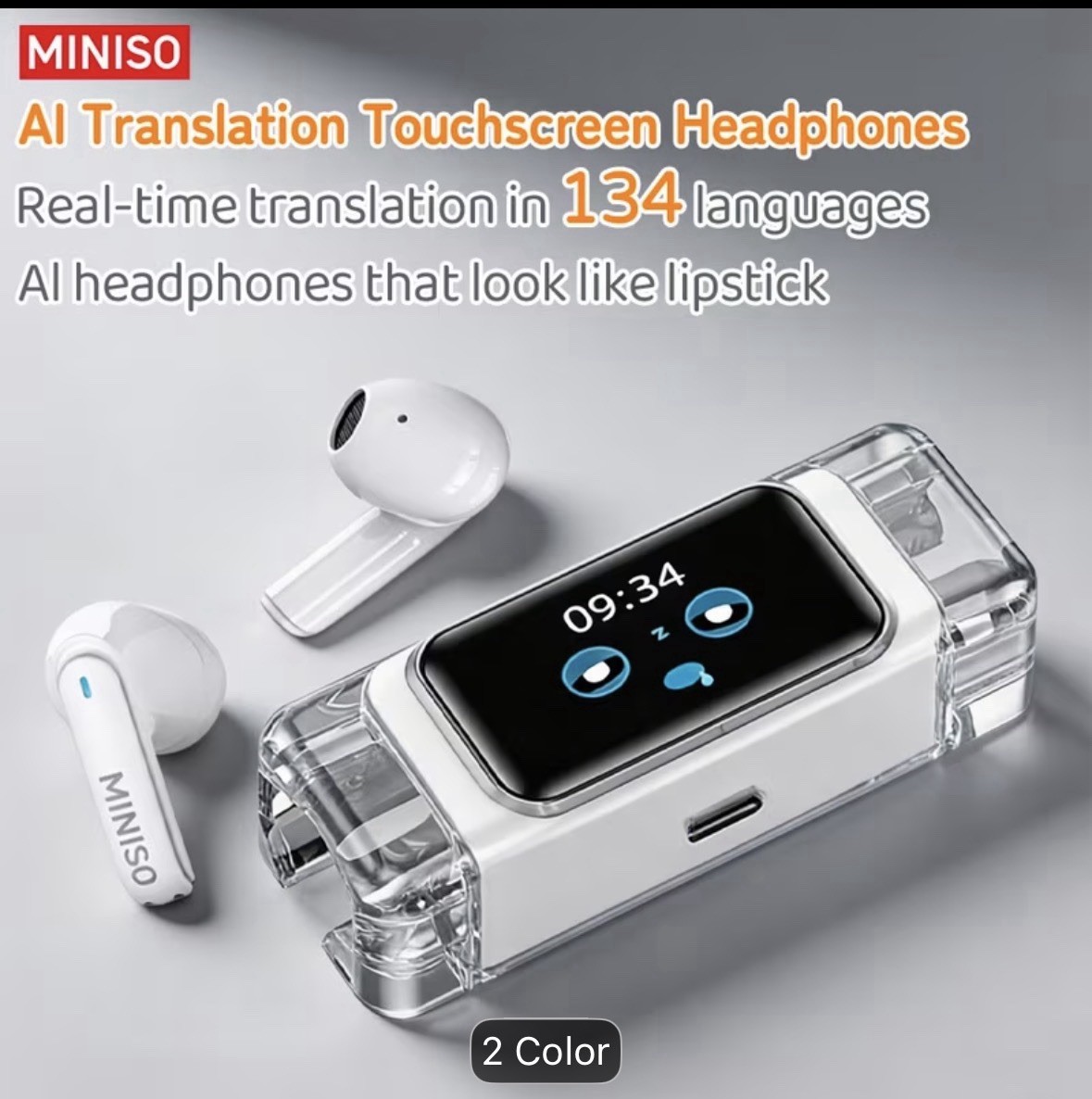 2026 Miniso AI Earbuds with Screen 134 Languages Voice Translation 360 Sound NEW
