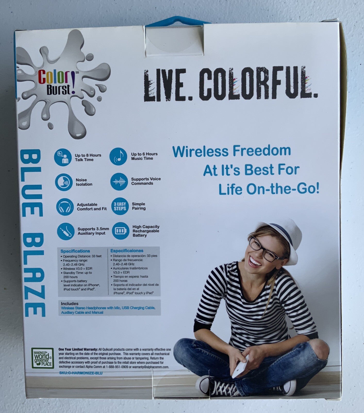 NEW Quikcell Wireless Stereo Headphones W/built In Mic – Blue – Hands Free