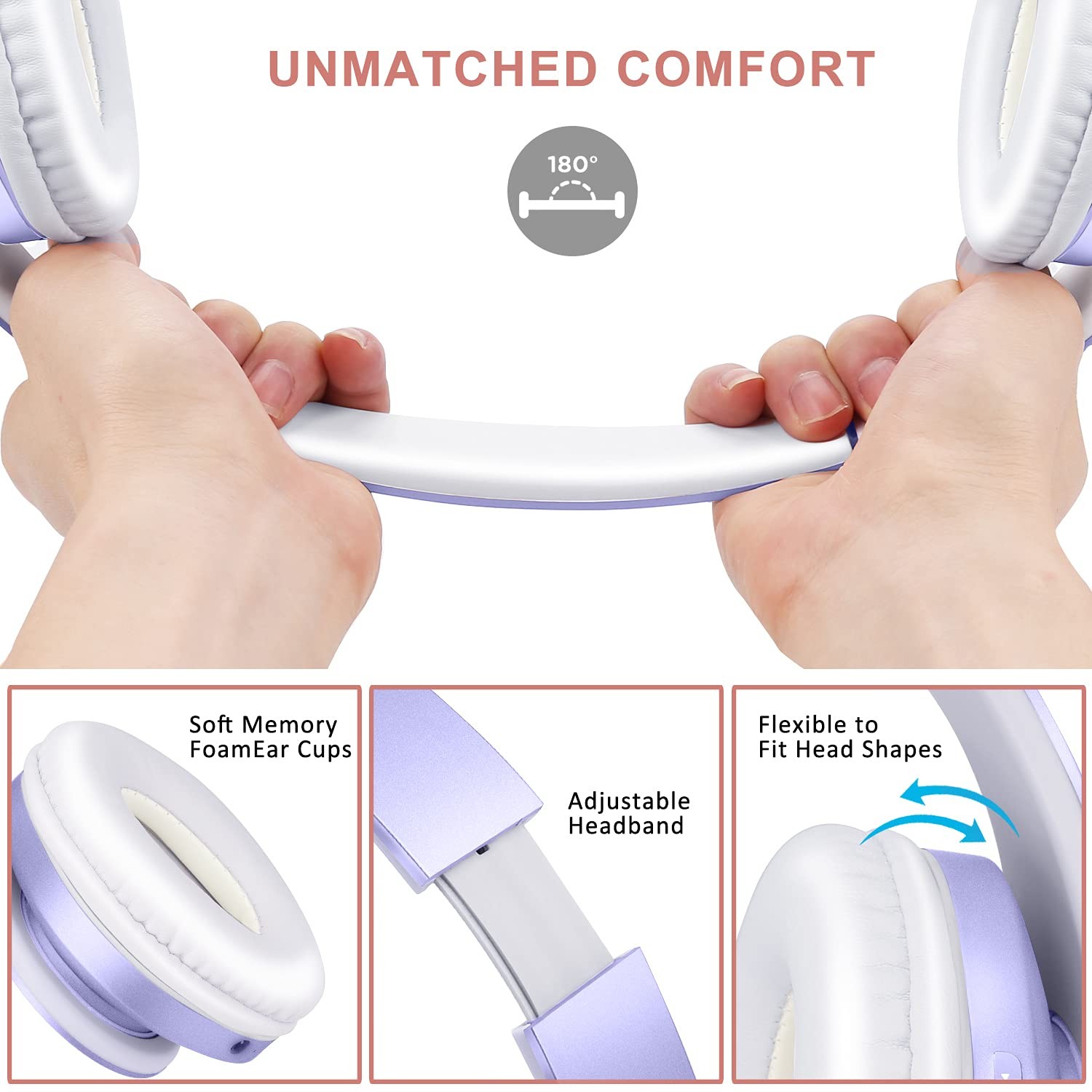 ZIHNIC Bluetooth Headphones Over-Ear, Foldable Wireless and Standard, Purple