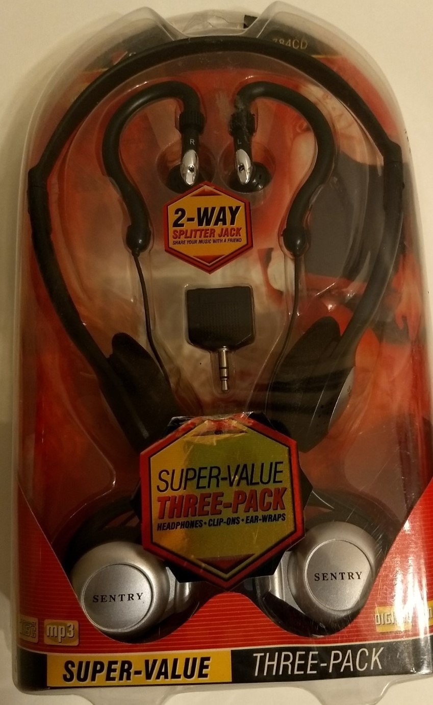 Sentry 784CD Headphones with Splitter Plug, Pack of 3 Styles Standard Packaging.