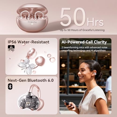 Clip-On Open Ear Earbuds with Detachable Butterfly Earrings, Rose Gold
