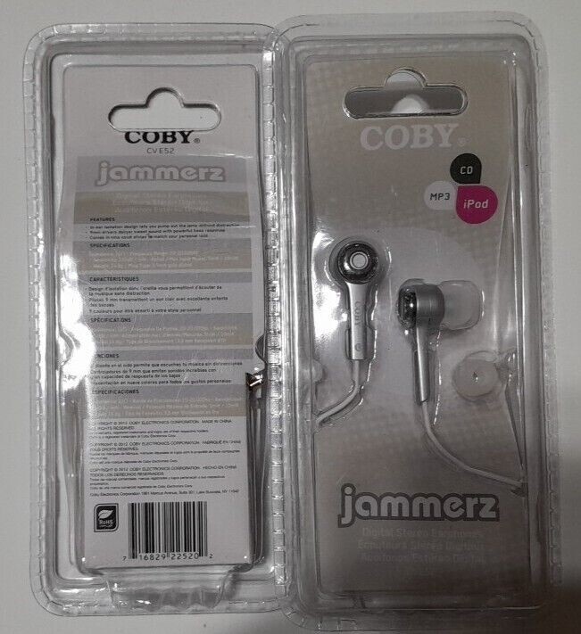 Coby CVE52SVR Jammerz High-Performance Isolation Stereo Earphones, Silver! NEW!!