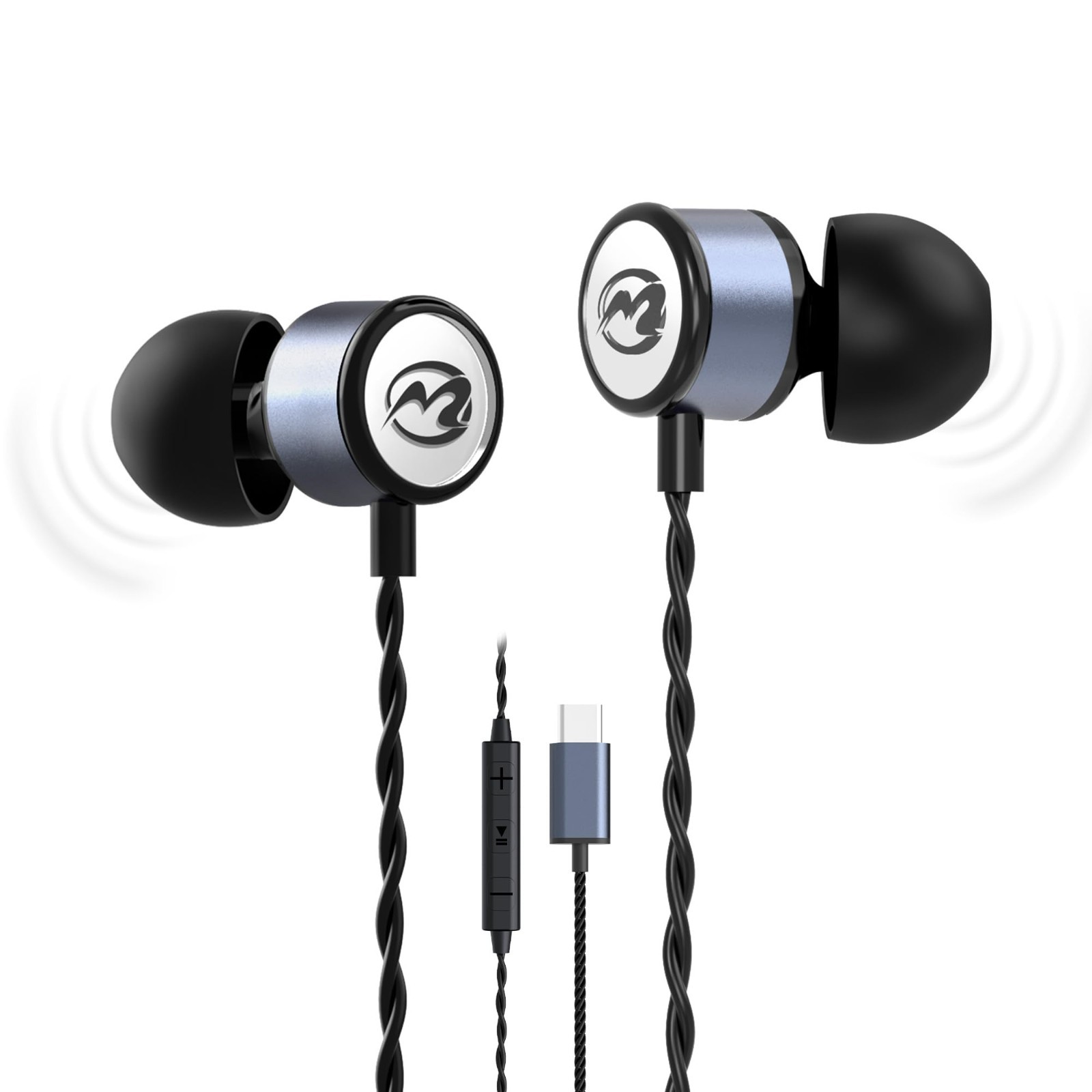 Hi-Fi Stereo USB C Headphones, Type C In-Ear Wired Earbuds, Deep Bass, Built-in