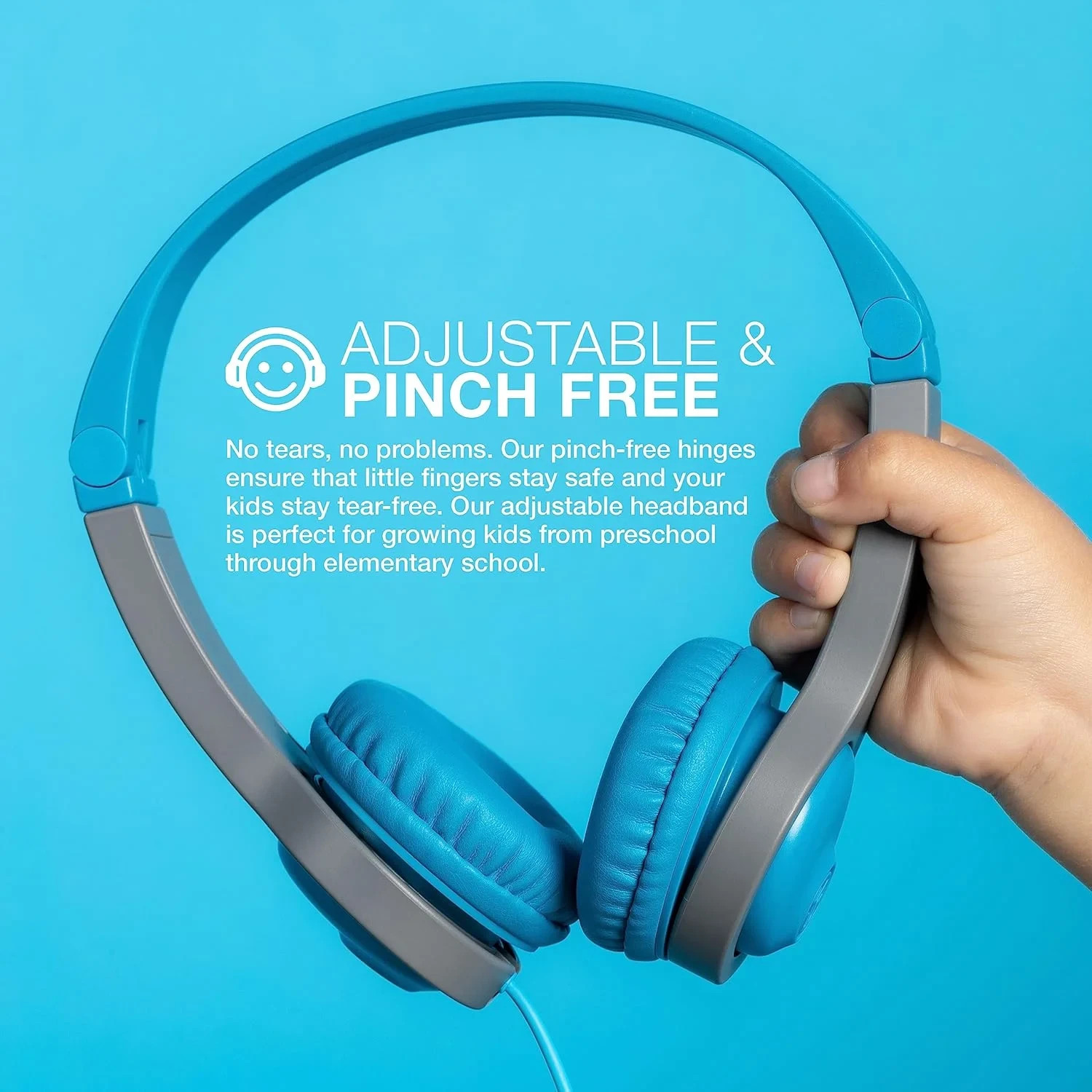 JLab JBuddies Studio On-Ear Kids Wired Headphones with Mic, Graphite/Blue